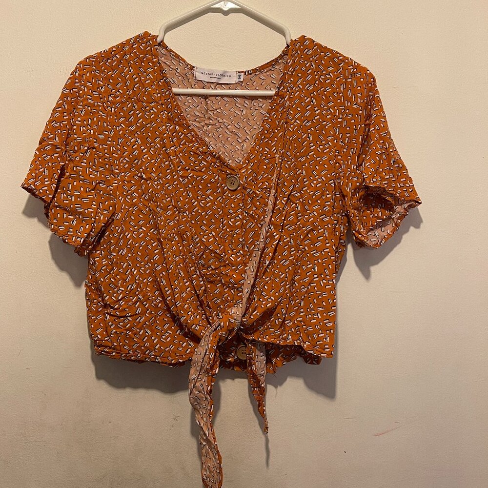 Nectar Clothing Women Orange Short Sleeve Blouse M (127)